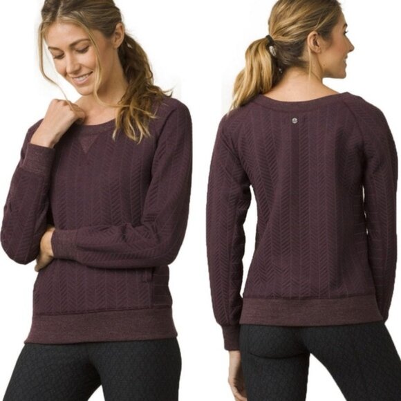 Prana Tops - Prana Purple Silverspring Crewneck Pullover Sweater Plum Size Large Quilted Top